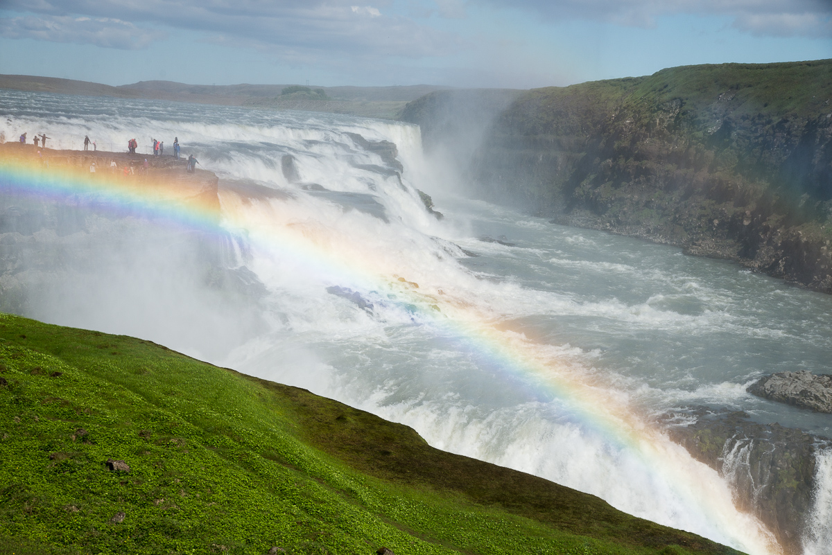 Gullfoss waterfall with rainbow, on the Hvítá river